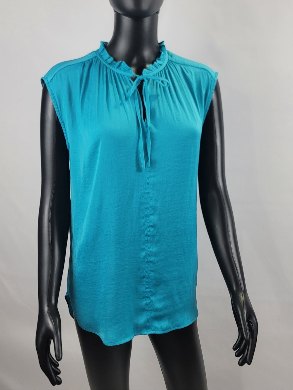 XS Sleeveless Teal Ruffle Tie-Neck Women's Top